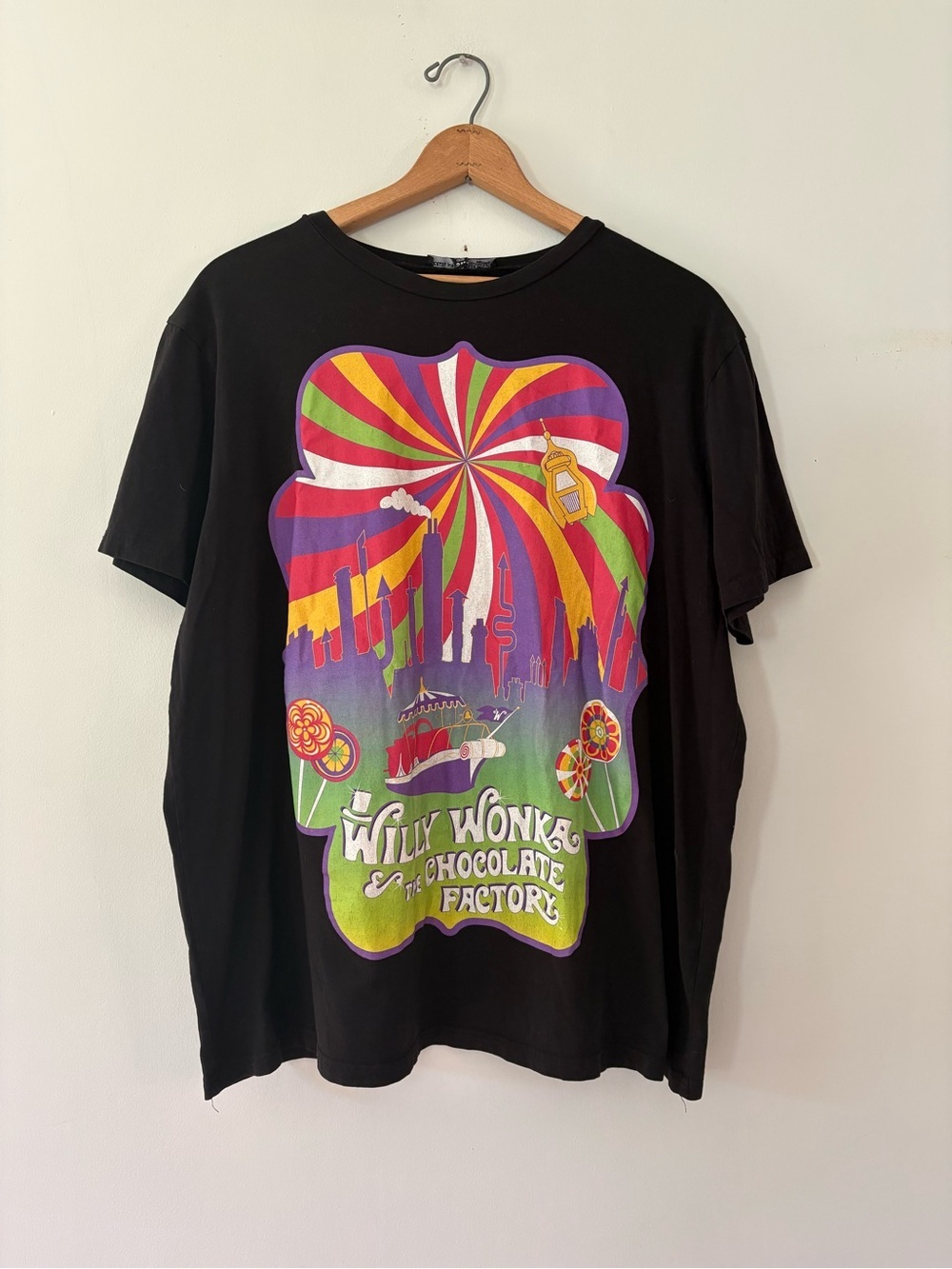 Dolls Kill Willy Wonka Chocolate Factory Graphic T-Shirt Black Psychedelic  2X